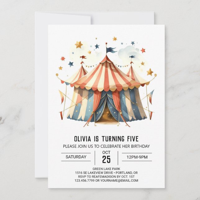 Pastel Happy Whimsy Circus Birthday Invitation (Front)