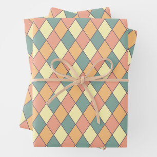 Pastel Harlequin Diamond Pattern Gift Wrapping Paper Sheet