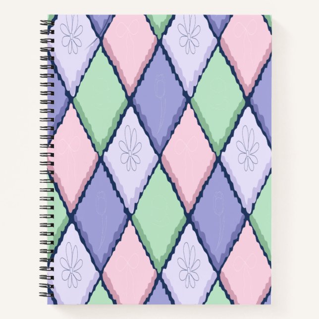 Pastel Harlequin Floral Spiral Notebook (Front)