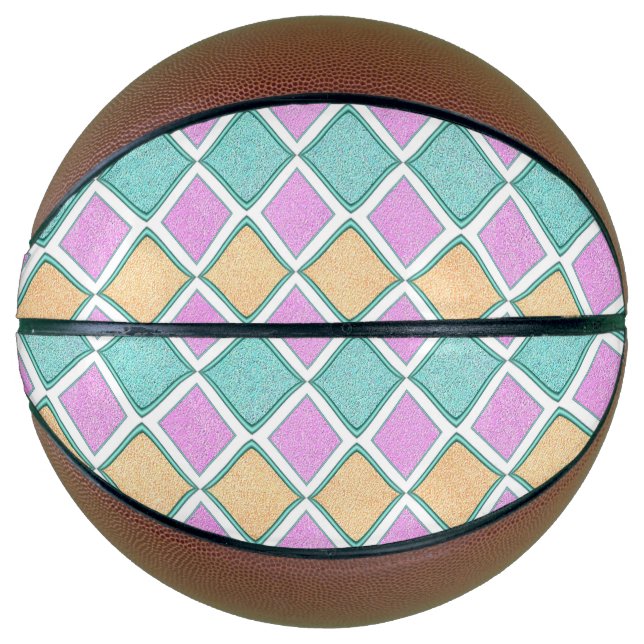  Pastel Harlequin Prism Diamond Pattern Basketball (Front)