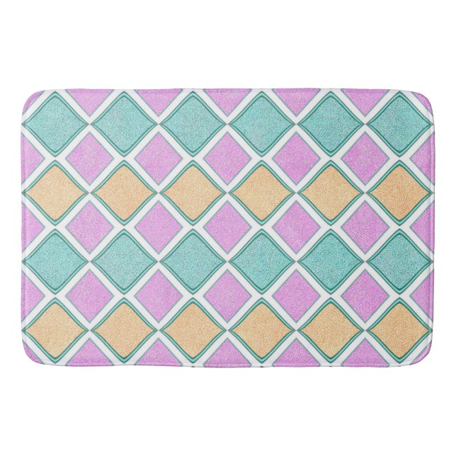  Pastel Harlequin Prism Diamond Pattern Bath Mat (Front)