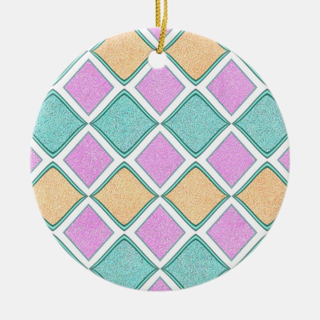  Pastel Harlequin Prism Diamond Pattern Ceramic Tree Decoration (Front)