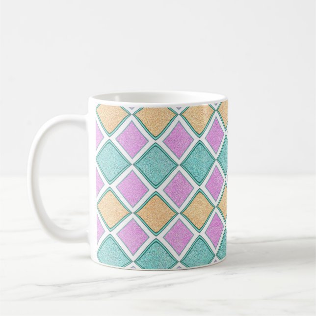  Pastel Harlequin Prism Diamond Pattern Coffee Mug (Left)
