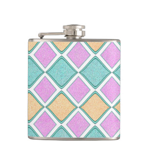 Pastel Harlequin Prism Diamond Pattern Hip Flask