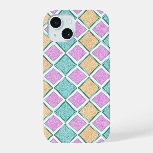  Pastel Harlequin Prism Diamond Pattern iPhone 15 Case (Back)