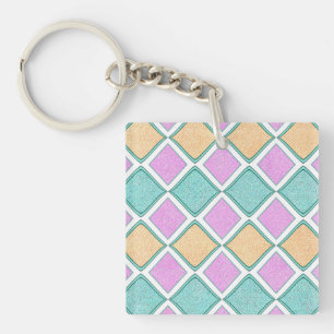 Pastel Harlequin Prism Diamond Pattern Key Ring