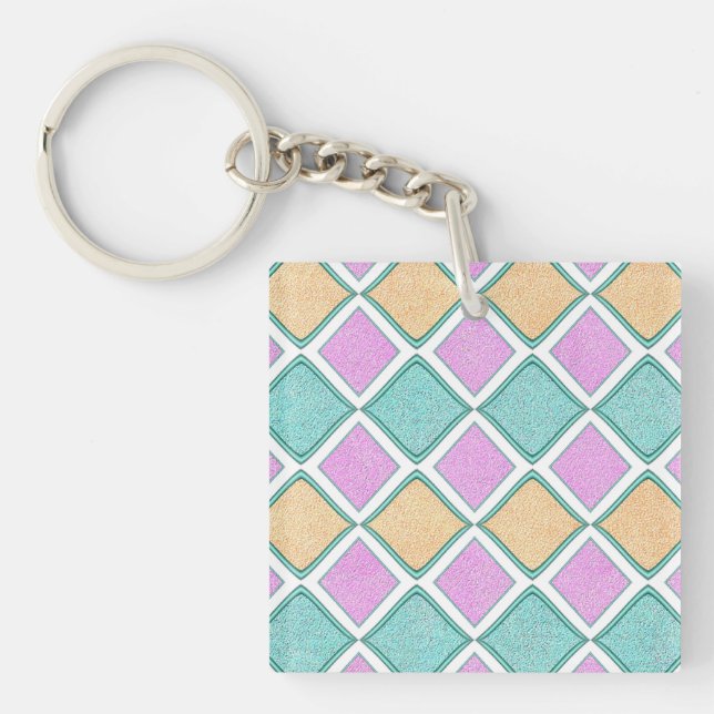  Pastel Harlequin Prism Diamond Pattern Key Ring (Front)