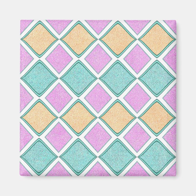  Pastel Harlequin Prism Diamond Pattern Magnet (Front)