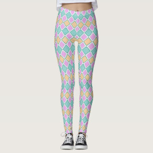  Pastel Harlequin Prism Small Diamond Pattern Leggings