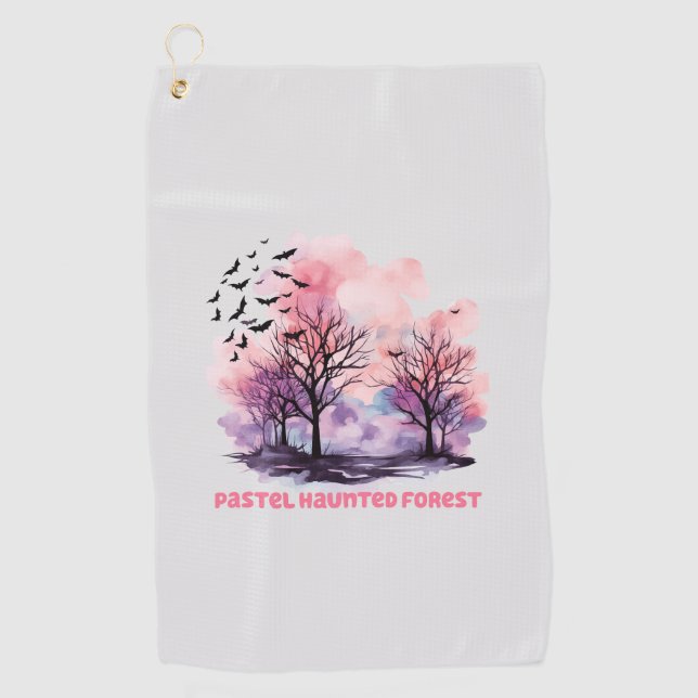 Pastel Haunted Forest – Spooky-Cute Pastel Purple Golf Towel (Front)