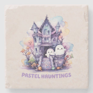 Pastel Hauntings – Cute Pastel Purple House Stone Coaster