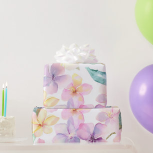 Pastel Hawaii Plumeria Purple Green Frangipani Wrapping Paper