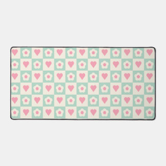 Pastel Heart and Flower Pattern Desk Mat