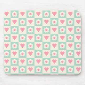 Pastel Heart and Flower Pattern Mouse Mat