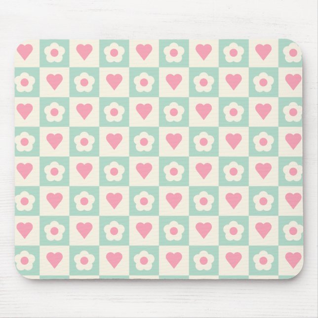 Pastel Heart and Flower Pattern Mouse Mat (Front)