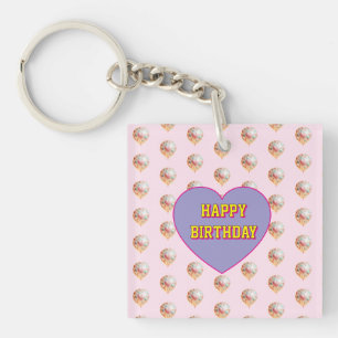 Pastel Heart Balloon Happy Birthday Design Key Ring