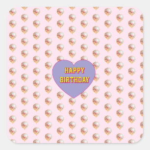 Pastel Heart Balloon Happy Birthday Design Square Sticker
