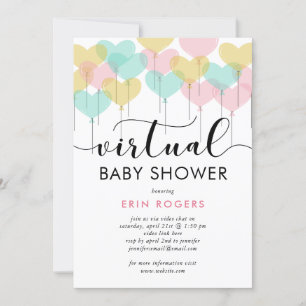 Pastel Heart Balloons Virtual Baby Shower Invitation