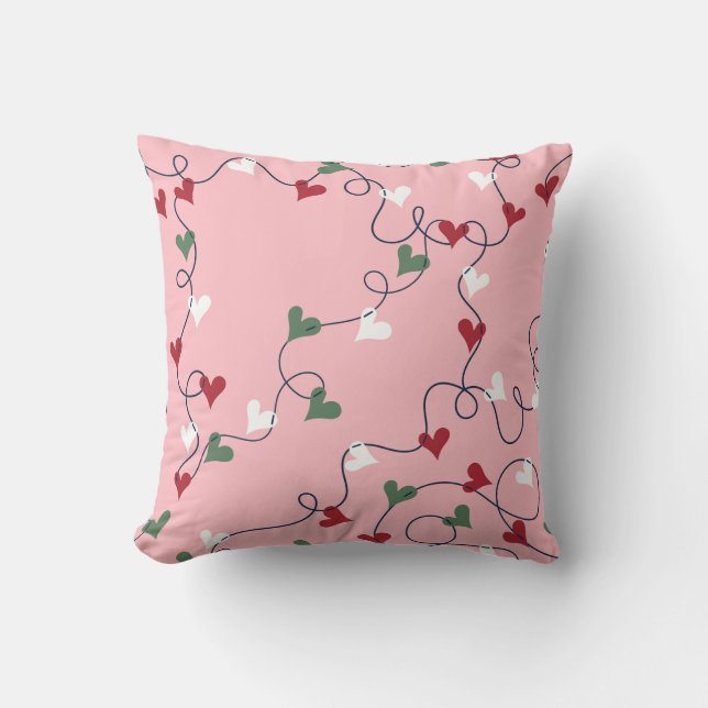 Pastel Heart Garland Throw Pillow  (Front)