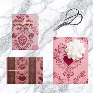 Pastel Heart Motif Delicate Floral Pattern Elegant Wrapping Paper Sheet