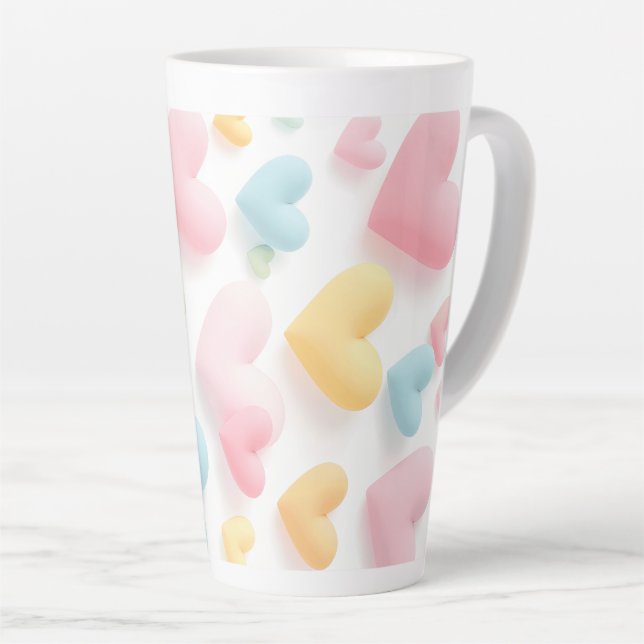 Pastel Heart Pattern Latte Mug (Right Angle)