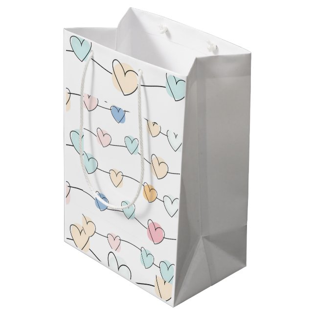 Pastel Heart Strings Pattern | Cute Minimalist Medium Gift Bag (Back Angled)
