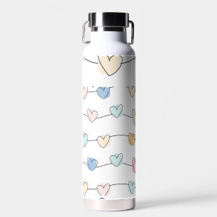 Pastel Heart Strings Pattern Cute Minimalist Water Bottle