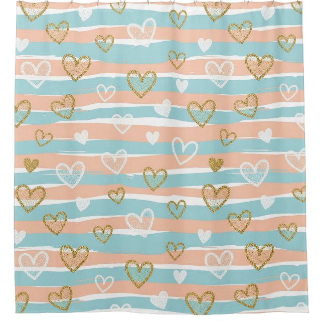 Pastel Heart Stripes Glitter Style Pattern (11) Shower Curtain (Front)