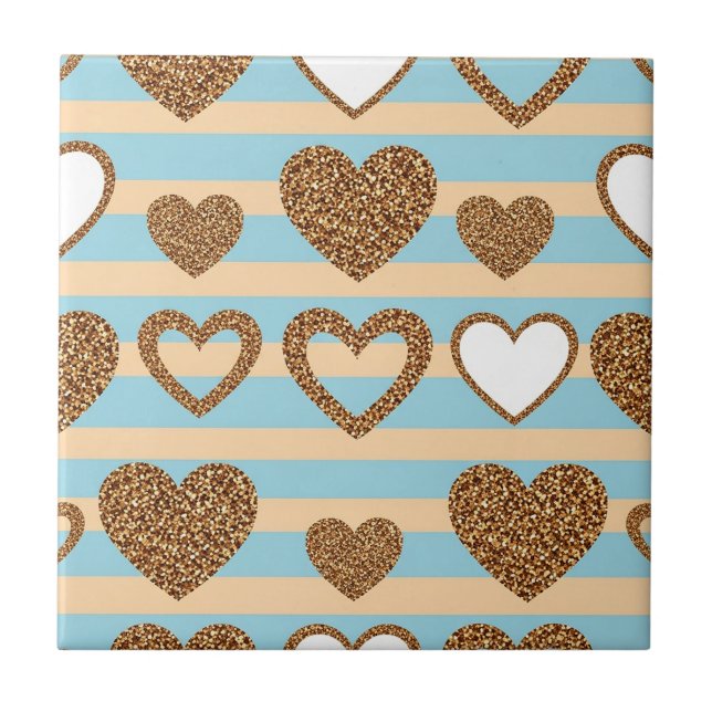 Pastel Heart Stripes Glitter Style Pattern (13) Tile (Front)
