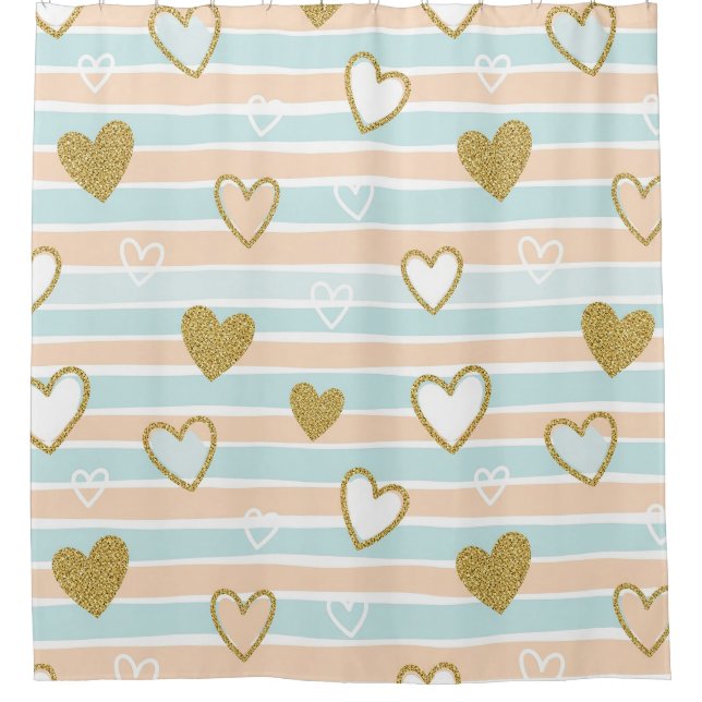 Pastel Heart Stripes Glitter Style Pattern (16) Shower Curtain (Front)