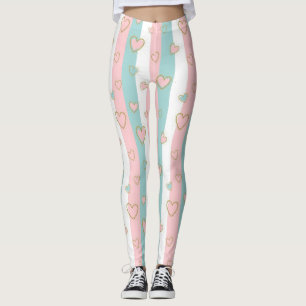 Pastel Heart Stripes Glitter Style Pattern (2) Leggings