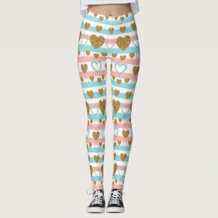 Pastel Heart Stripes Glitter Style Pattern (4) Leggings