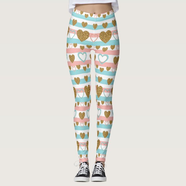 Pastel Heart Stripes Glitter Style Pattern (4) Leggings (Front)