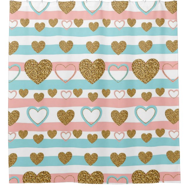 Pastel Heart Stripes Glitter Style Pattern (4) Shower Curtain (Front)