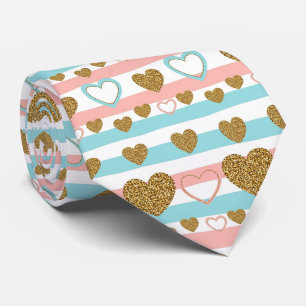 Pastel Heart Stripes Glitter Style Pattern (4) Tie