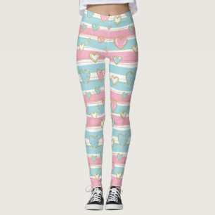 Pastel Heart Stripes Glitter Style Pattern (6) Leggings