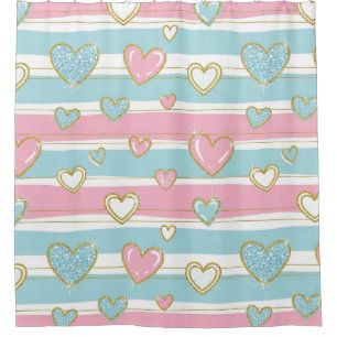 Pastel Heart Stripes Glitter Style Pattern (6) Shower Curtain