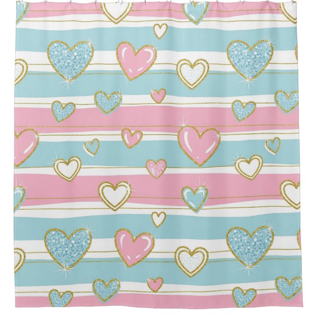 Pastel Heart Stripes Glitter Style Pattern (6) Shower Curtain (Front)