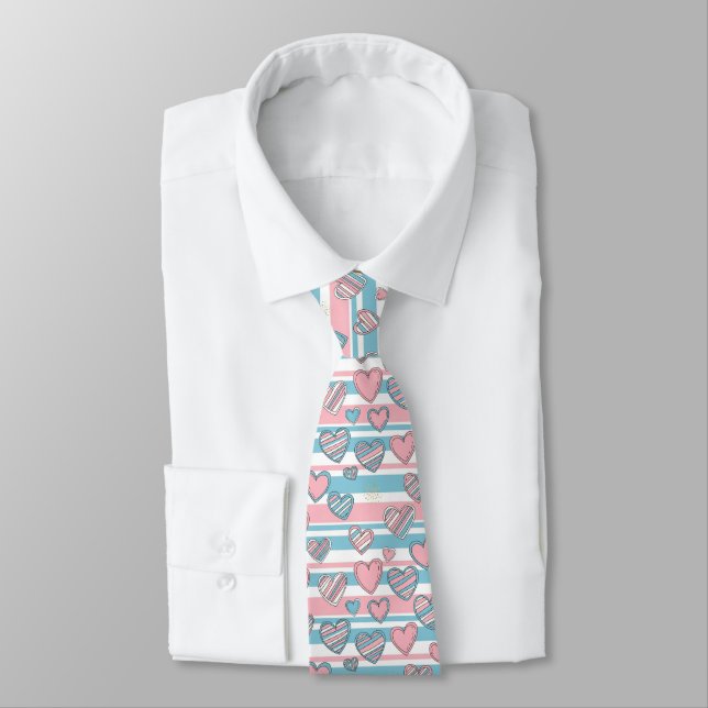 Pastel Heart Stripes Glitter Style Pattern (8) Tie (Tied)