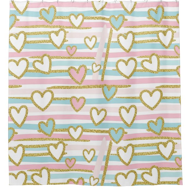 Pastel Heart Stripes Glitter Style Pattern (9) Shower Curtain (Front)