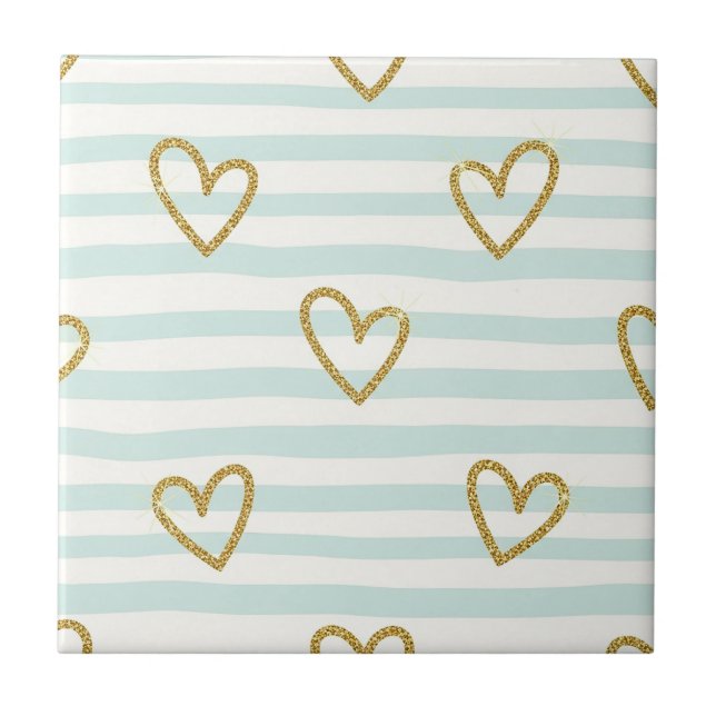 Pastel Heart Stripes Glitter Style Pattern Tile (Front)
