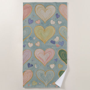 Pastel Heart Tapestry Beach Towel
