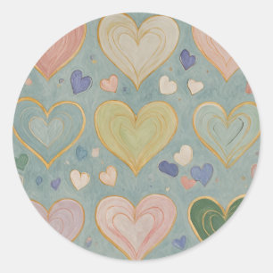 Pastel Heart Tapestry Classic Round Sticker