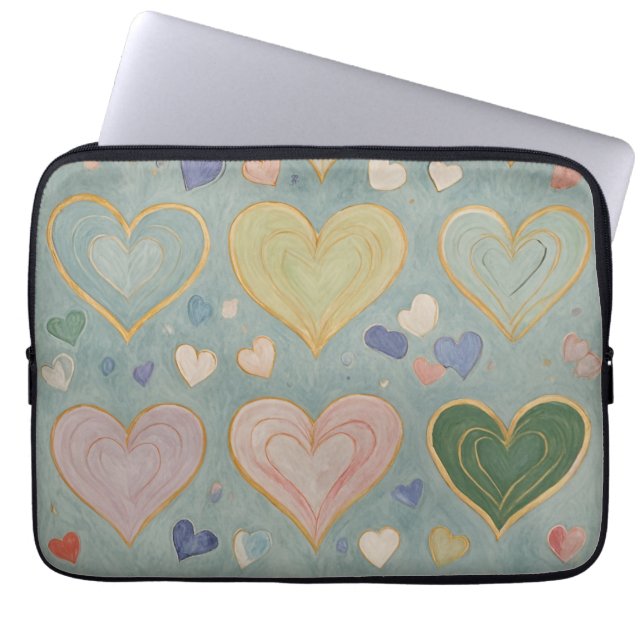 Pastel Heart Tapestry Laptop Sleeve (Front)