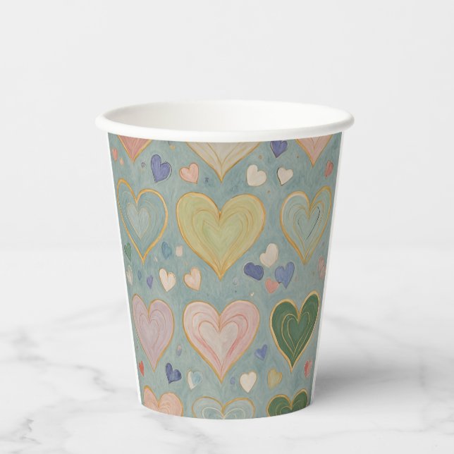 Pastel Heart Tapestry Paper Cups (Front)