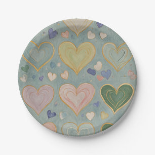 Pastel Heart Tapestry Paper Plate