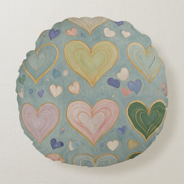 Pastel Heart Tapestry Round Cushion (Front)
