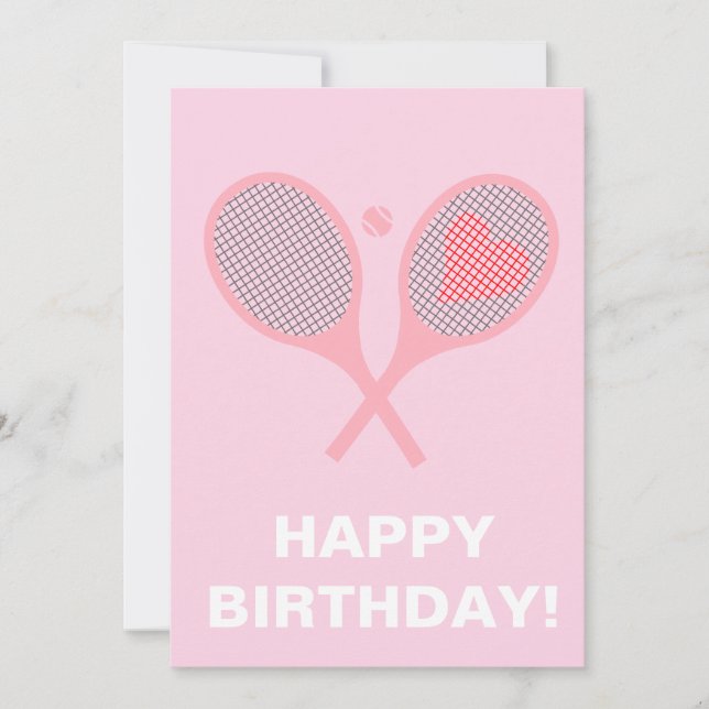 Pastel Heart Tennis Player Racquets Ball Birthday Invitation (Front)