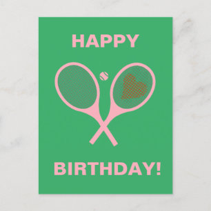 Pastel Heart Tennis Player Racquets Ball Birthday Postcard