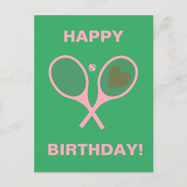 Pastel Heart Tennis Player Racquets Ball Birthday Postcard (Front)